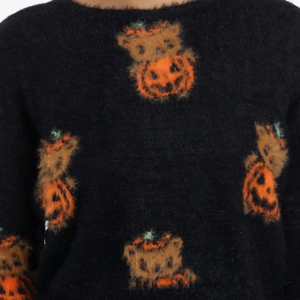 Sweet Society‎ Teddy Pumpkin Fuzzy Crop Sweater Hot Topic Halloween